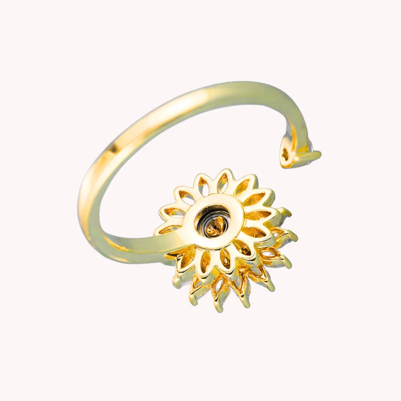 Adjustable Stainless Steel Sunflower Crystal Anxiety Ring