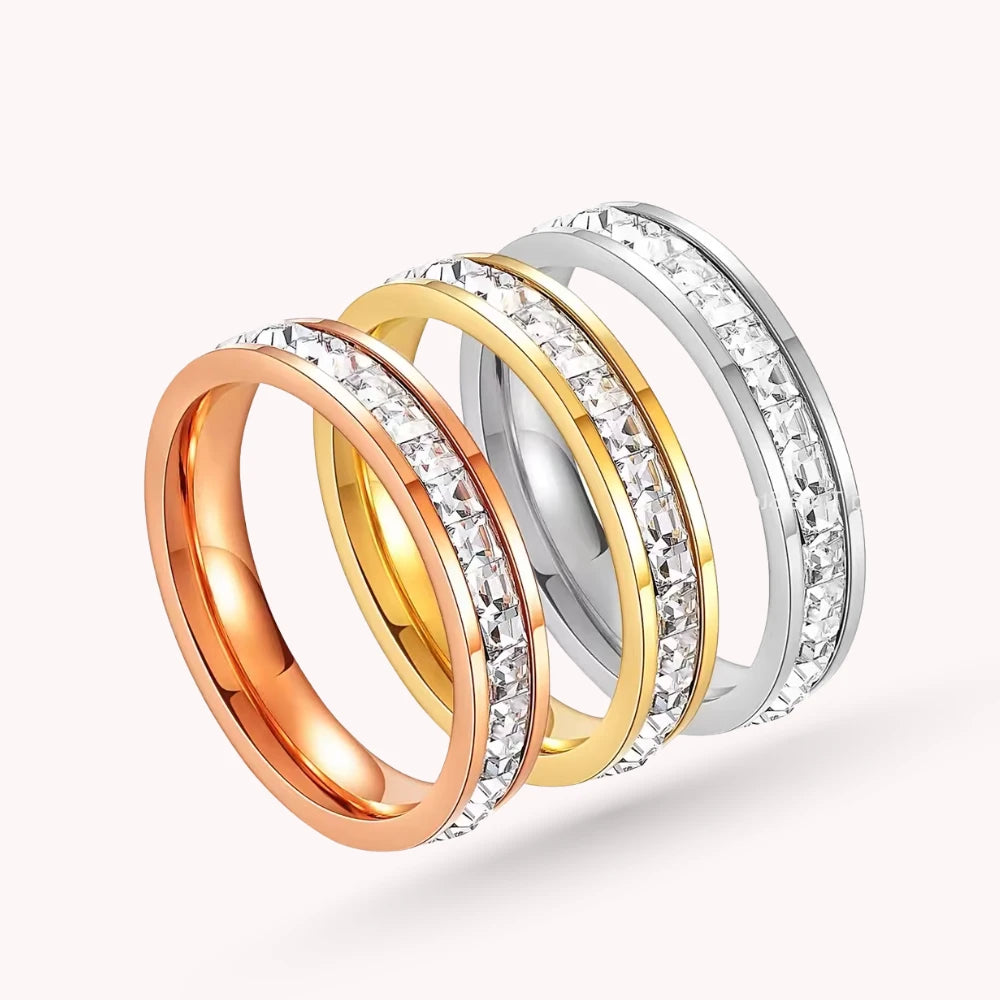 Stainless Steel Anxiety Ring with Spinning Diamonds