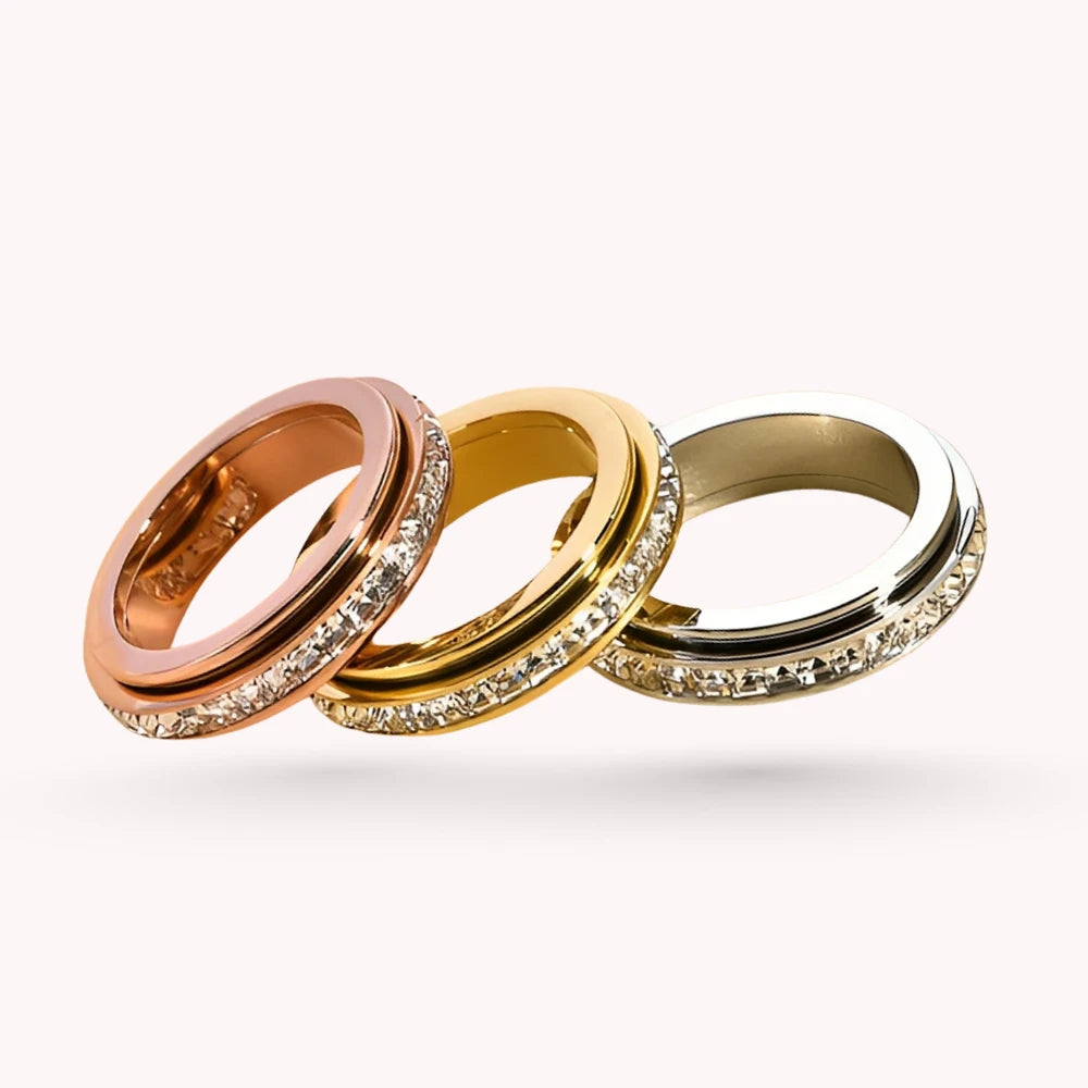 Stainless Steel Anxiety Ring with Spinning Diamonds