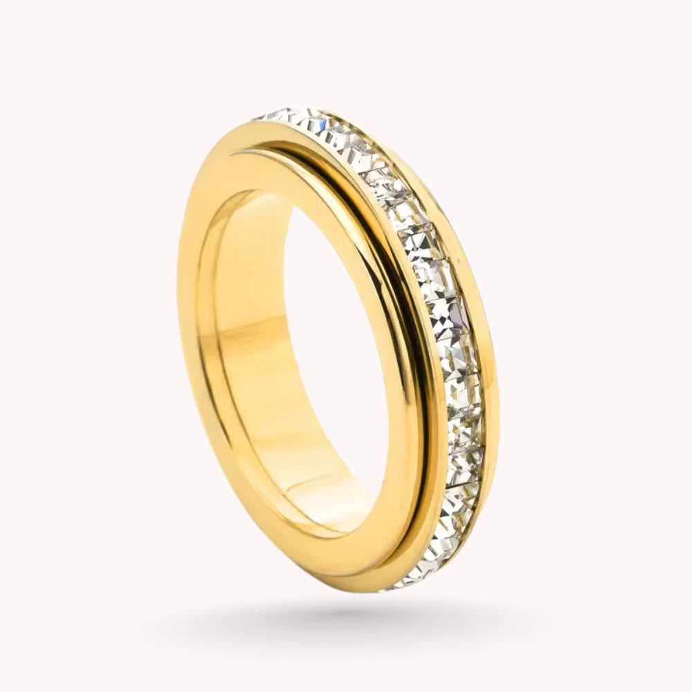 Stainless Steel Anxiety Ring with Spinning Diamonds