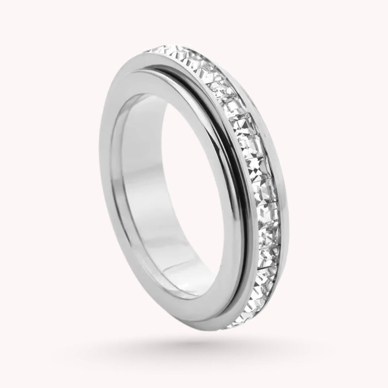 Stainless Steel Anxiety Ring with Spinning Diamonds