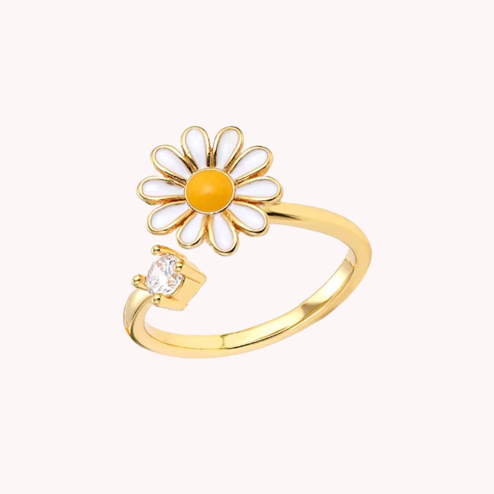 Adjustable Anti-Stress Daisy Flower Ring – Soothing, Elegant, and Rotating