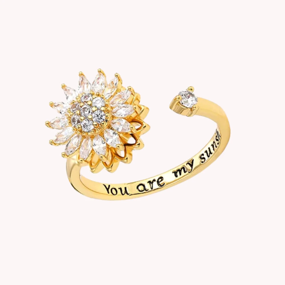 Adjustable Stainless Steel Sunflower Crystal Anxiety Ring