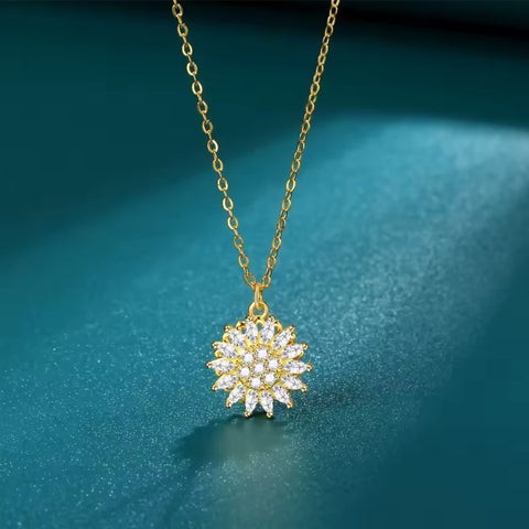 Stainless Steel Sunflower Crystal Anxiety Necklace