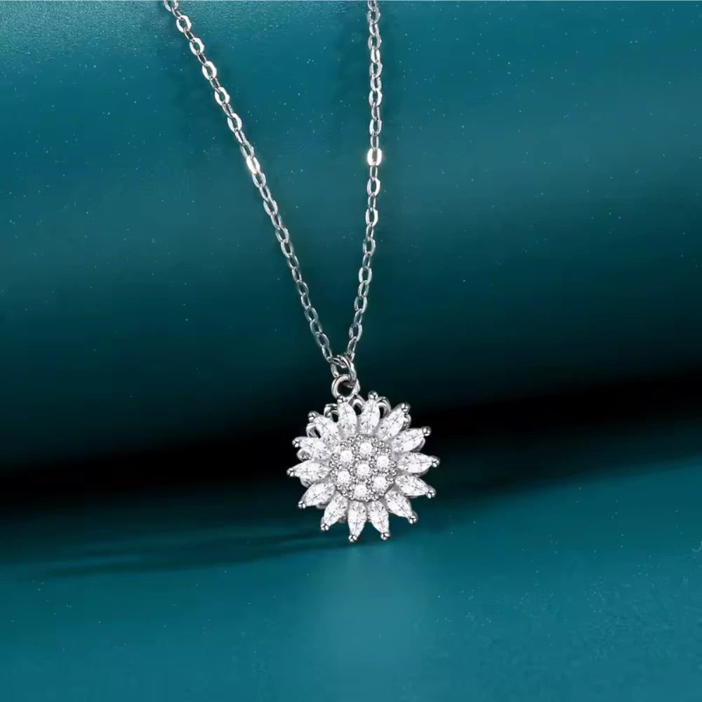 Stainless Steel Sunflower Crystal Anxiety Necklace