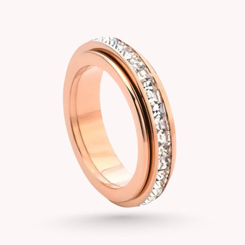 Stainless Steel Anxiety Ring with Spinning Diamonds